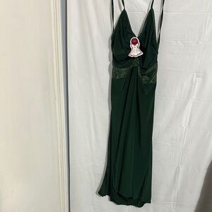 Luxurious Green Satin Chemise with Plunging V-Neck